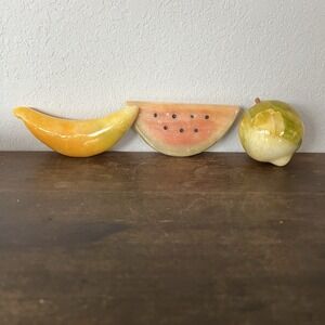 Vintage‎ Alabaster Marble Stone Fruit Lot of 3 Pear, Banana, Watermelon Italian